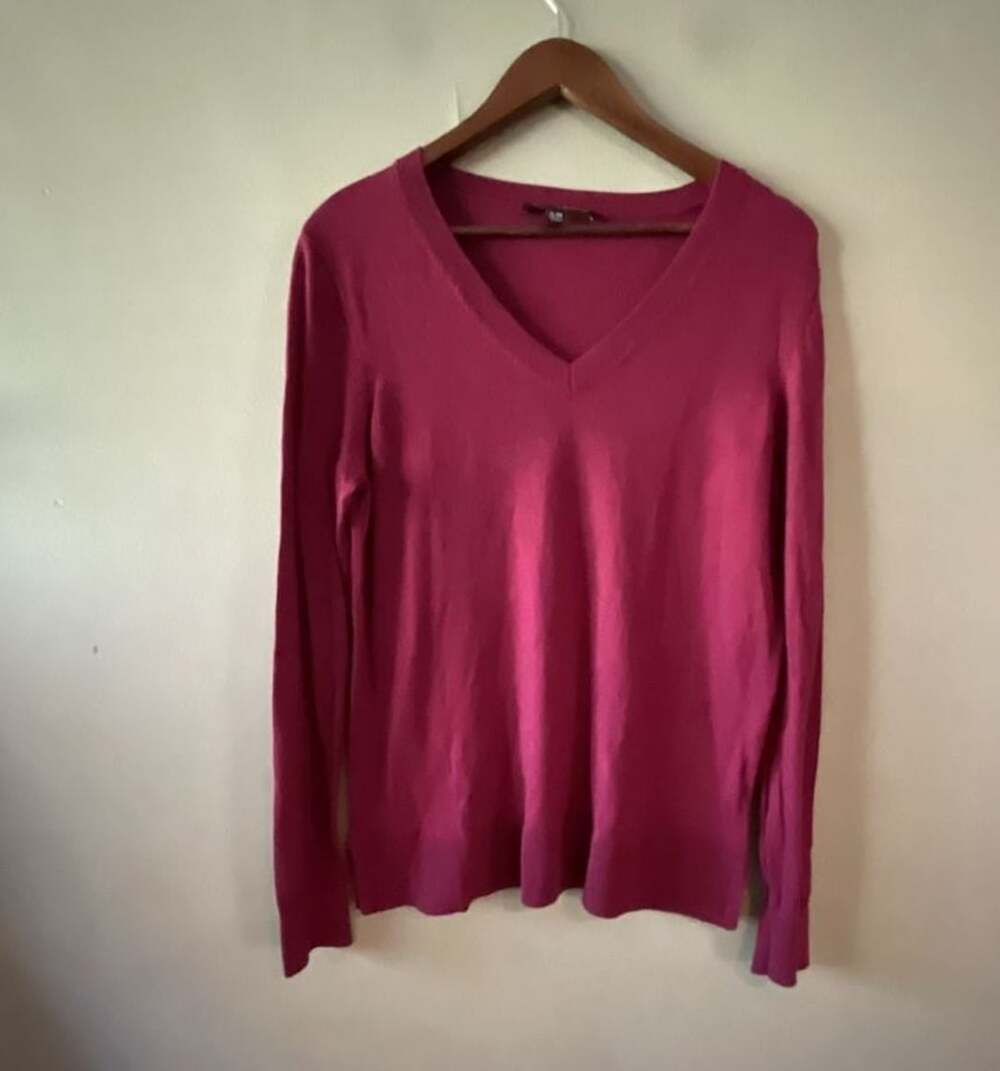 Katherine Barclay Women's Magenta Pink V-Neck Long Sleeve Knit Sweater XL